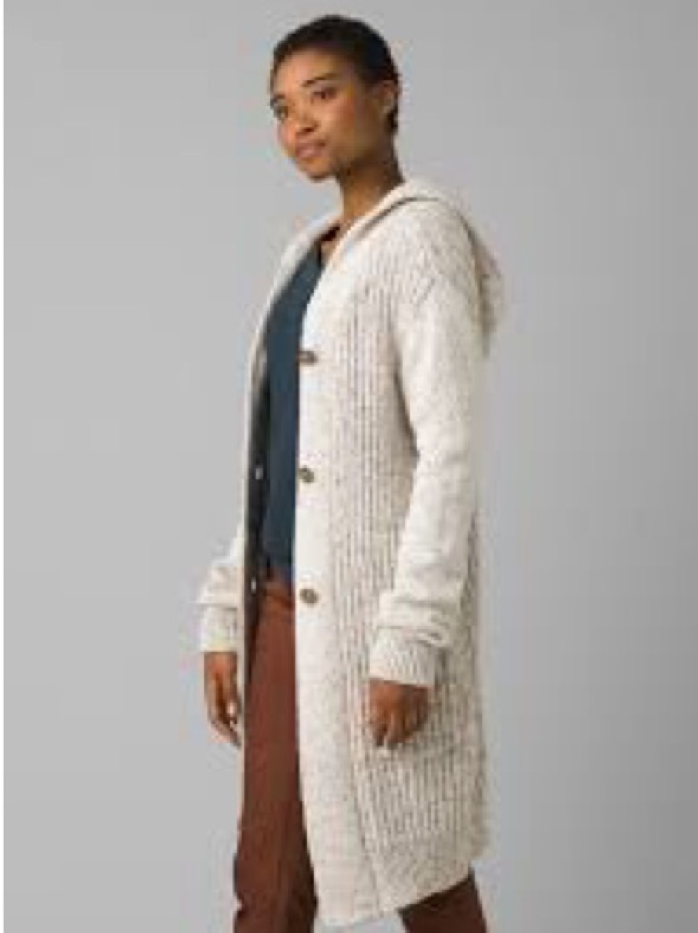 Prana Hooded Longline Knit Cardigan - Cream Heather